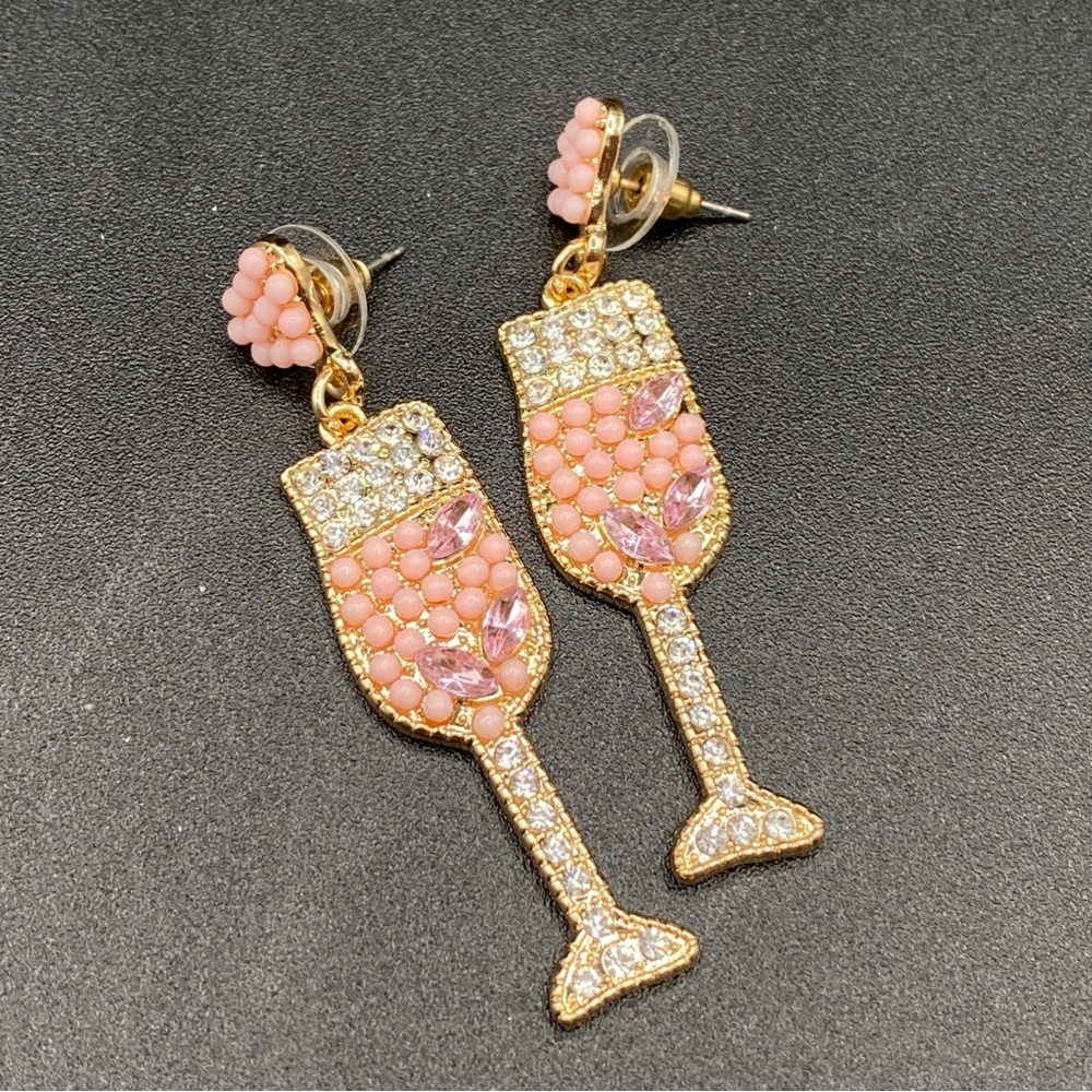 Champagne Pink Sparkly Rhinestone Gold Earrings